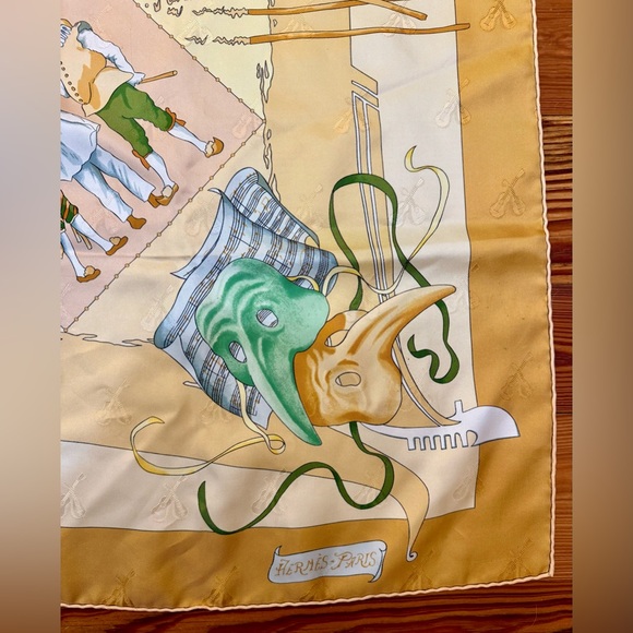 HERMES Vintage Rare Luxury Mandolin Jacquard Silk 90 Scarf “Le Carnaval Venise” - Picture 4 of 16